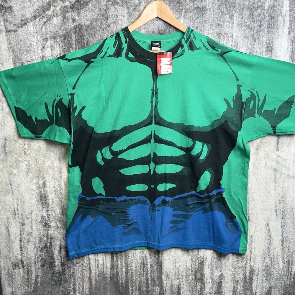 NWT Vintage Y2K Marvel Hulk Muscle Graphic AOP T-Shirt Men's XXL Mad Engine
